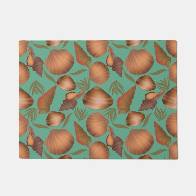 Nautical Seashell Turquoise Pattern  Doormat (Front)
