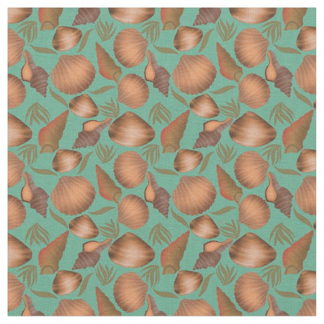 Nautical Seashell Turquoise Pattern  Fabric (Close Up)