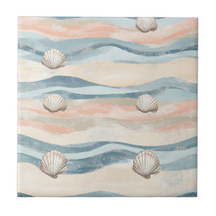Nautical Seashell Wave Pattern Ceramic Tile