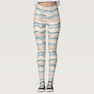 Nautical Seashell Wave Pattern Leggings