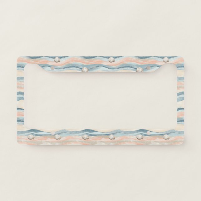 Nautical Seashell Wave Pattern License Plate Frame (Front)