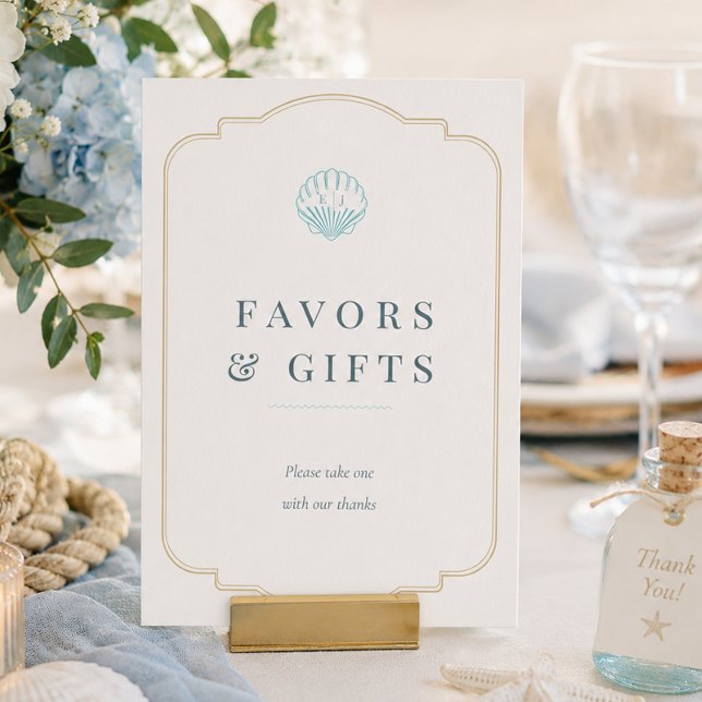 Nautical Seashell Wedding Tabletop Favor Signs (Nautical Seashell Wedding Tabletop Favor Signs)