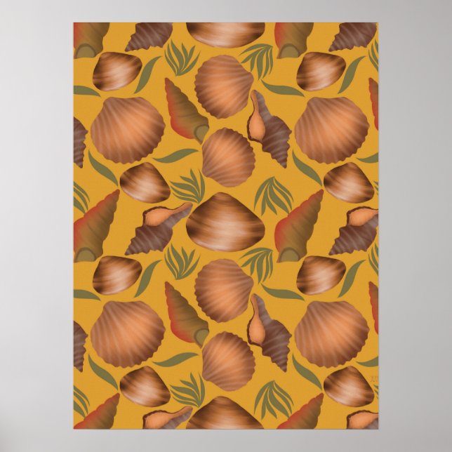 Nautical Seashell Yellow Pattern Poster (Front)