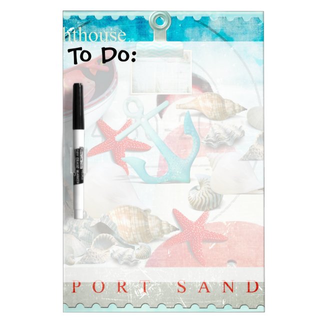 Nautical Seashells Anchor Starfish Beach Theme Dry Erase Board (Front)