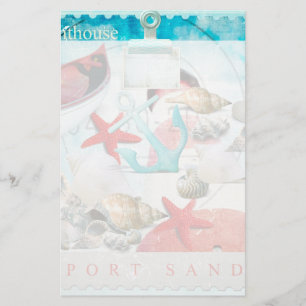 Nautical Seashells Anchor Starfish Beach Theme Stationery