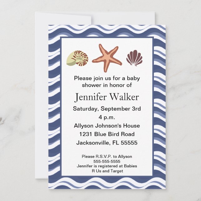 Nautical Seashells Baby Shower Invitation (Front)