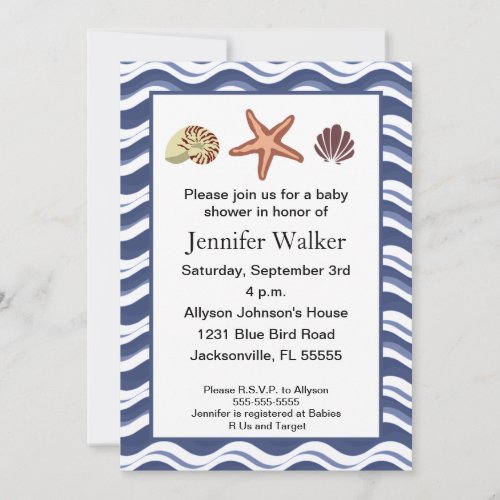 Nautical Seashells Baby Shower Personalized Invites