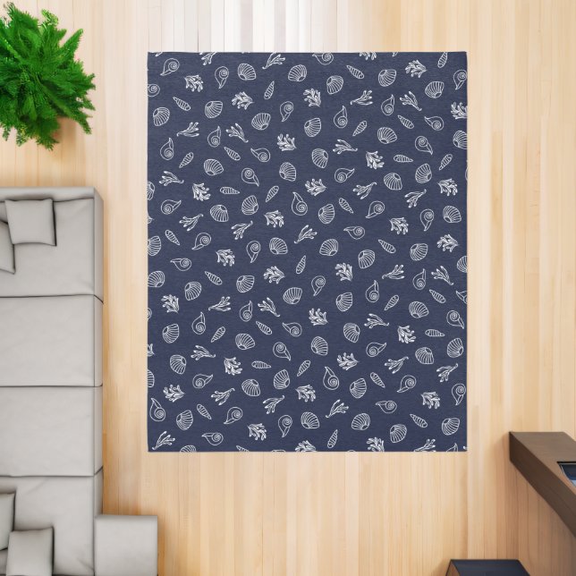 Nautical Seashells Navy Blue and White Rug (Insitu (Indoor 2))