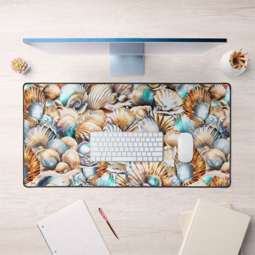Nautical seashells ocean beach collage shell chic desk mat