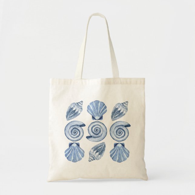 Nautical seashells ocean coastal beach tote bag (Front)