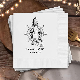 Nautical Seaside Lighthouse Dark Black Wedding Napkins