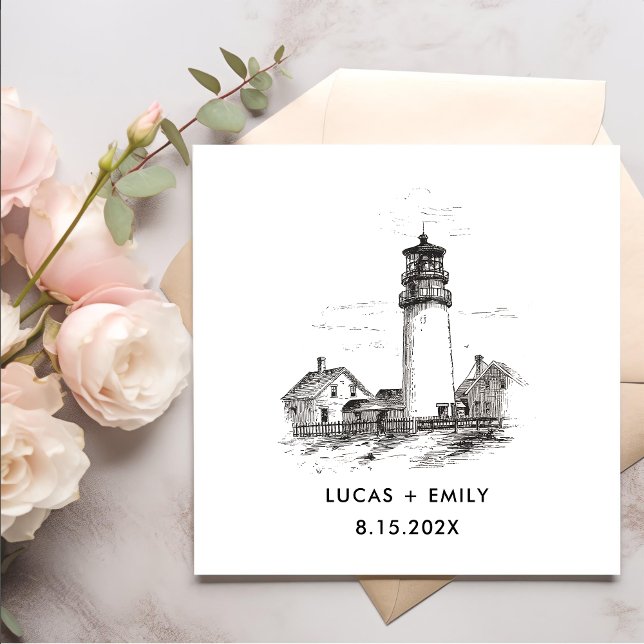 Nautical Seaside Lighthouse Dark Black Wedding Napkins (Creator Uploaded)