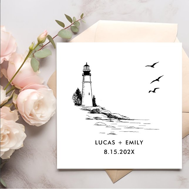 Nautical Seaside Lighthouse Dark Black Wedding Napkins (Creator Uploaded)