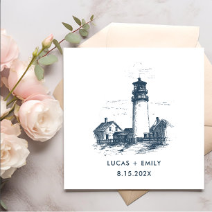 Nautical Seaside Lighthouse Dark Blue Wedding Napkins
