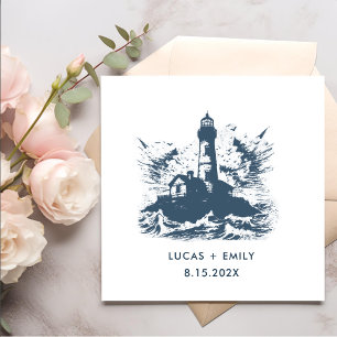 Nautical Seaside Lighthouse Dark Blue Wedding Napkins