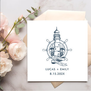 Nautical Seaside Lighthouse Dark Blue Wedding Napkins