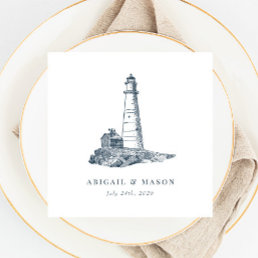 Nautical Seaside Lighthouse Dark Blue Wedding Napkins