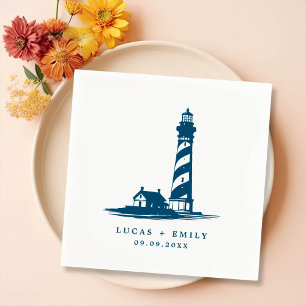 Nautical Seaside Lighthouse Dark Blue Wedding Napkins