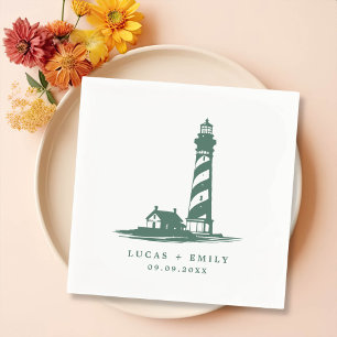 Nautical Seaside Lighthouse Dark Blue Wedding Napkins
