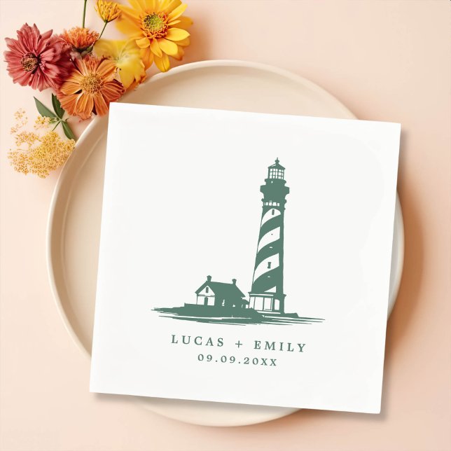 Nautical Seaside Lighthouse Dark Blue Wedding Napkins (Creator Uploaded)