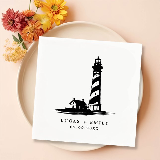 Nautical Seaside Lighthouse Dark Blue Wedding Napkins (Creator Uploaded)
