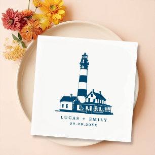 Nautical Seaside Lighthouse Dark Blue Wedding Napkins