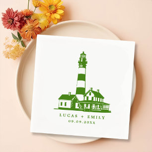 Nautical Seaside Lighthouse Dark Blue Wedding Napkins