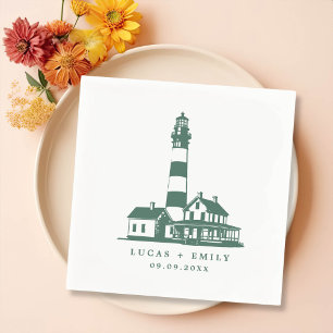 Nautical Seaside Lighthouse Dark Blue Wedding Napkins