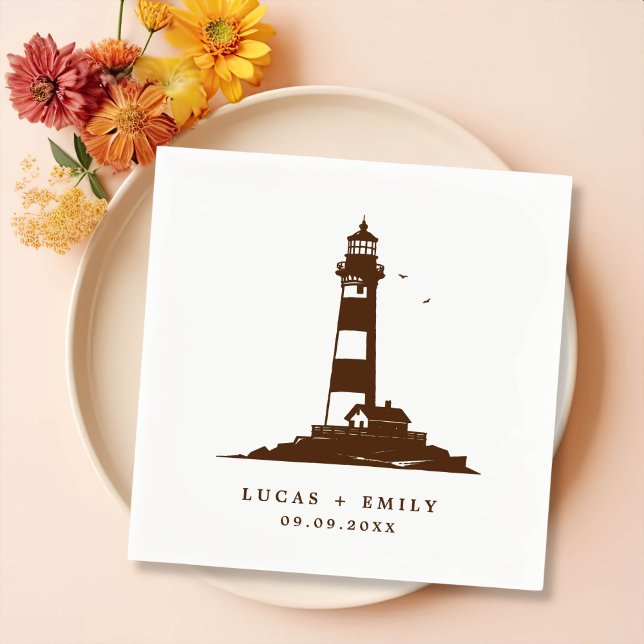 Nautical Seaside Lighthouse Dark Blue Wedding Napkins (Creator Uploaded)