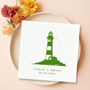 Nautical Seaside Lighthouse Dark Blue Wedding Napkins