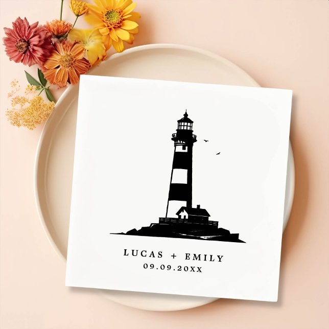 Nautical Seaside Lighthouse Dark Blue Wedding Napkins (Creator Uploaded)