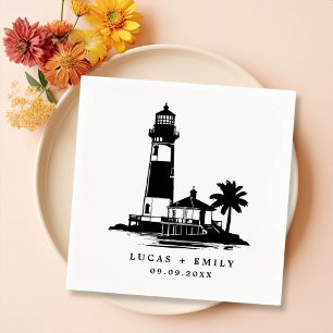 Nautical Seaside Lighthouse Dark Blue Wedding Napkins