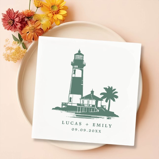 Nautical Seaside Lighthouse Dark Blue Wedding Napkins (Creator Uploaded)