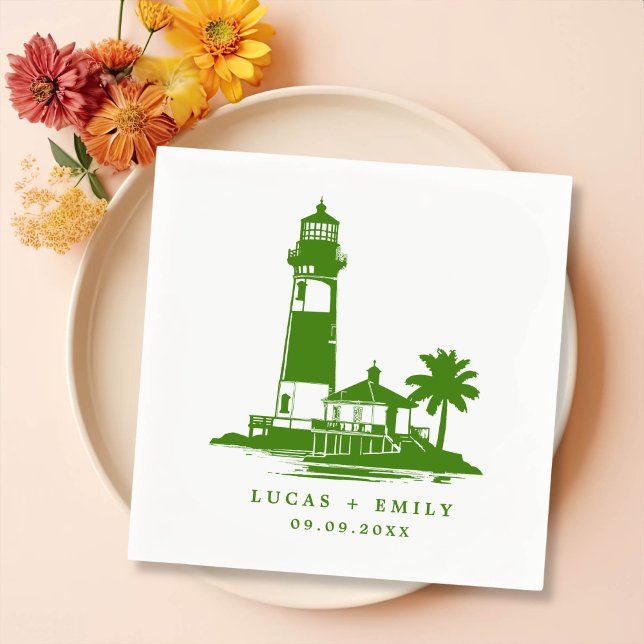 Nautical Seaside Lighthouse Dark Blue Wedding Napkins (Creator Uploaded)