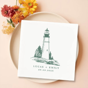 Nautical Seaside Lighthouse Dark Blue Wedding Napkins