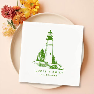 Nautical Seaside Lighthouse Dark Blue Wedding Napkins