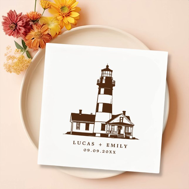 Nautical Seaside Lighthouse Dark Blue Wedding Napkins (Creator Uploaded)