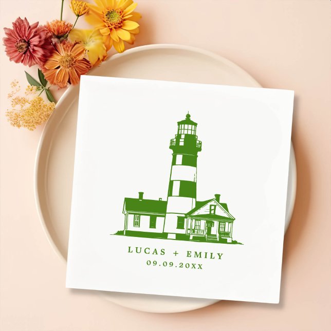 Nautical Seaside Lighthouse Dark Blue Wedding Napkins (Creator Uploaded)