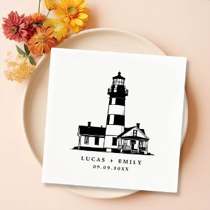 Nautical Seaside Lighthouse Dark Blue Wedding Napkins