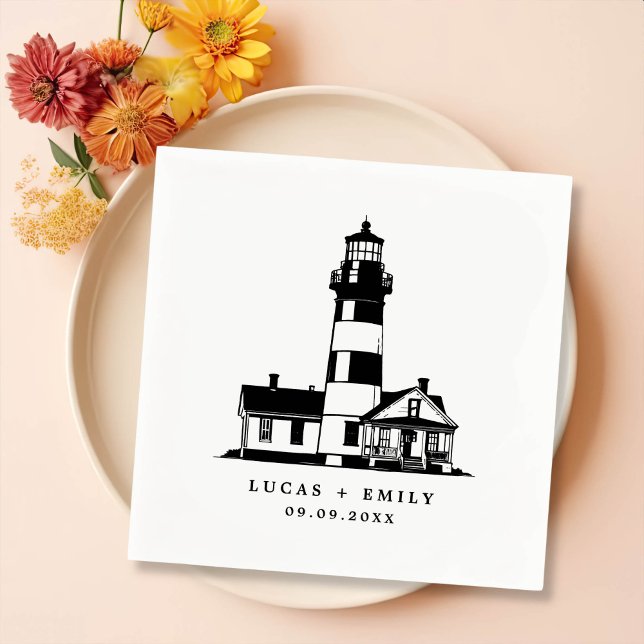 Nautical Seaside Lighthouse Dark Blue Wedding Napkins (Creator Uploaded)