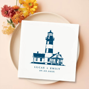 Nautical Seaside Lighthouse Dark Blue Wedding Napkins