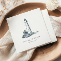 Nautical Seaside Lighthouse Dark Blue Wedding Napkins