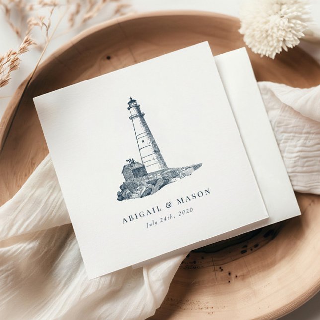 Nautical Seaside Lighthouse Dark Blue Wedding Napkins (Creator Uploaded)