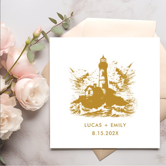 Nautical Seaside Lighthouse Gold Wedding Napkins (Creator Uploaded)