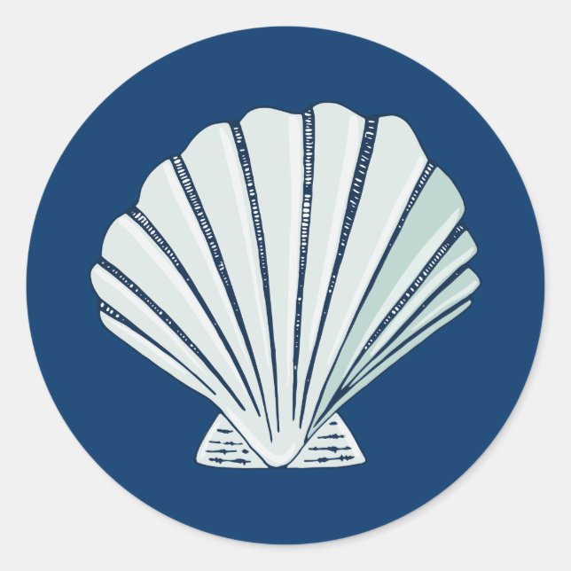 Nautical Seaside Shell Classic Round Sticker (Front)