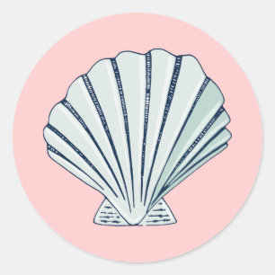 Nautical Seaside Shell Classic Round Sticker