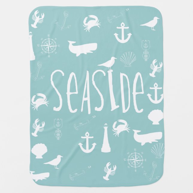 Nautical Seaside Swaddle Blanket (Front)