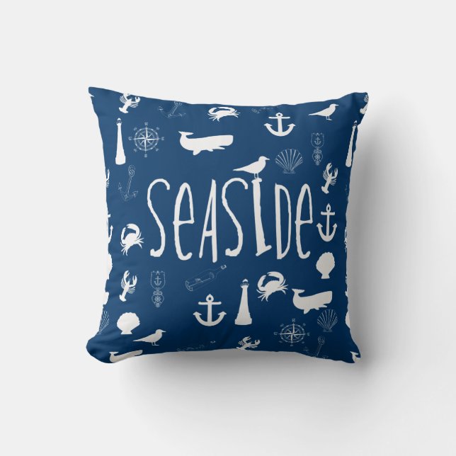 Nautical Seaside Throw Pillow (Front)