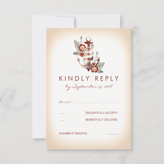 Nautical Seaside Wedding RSVP Card (Front)