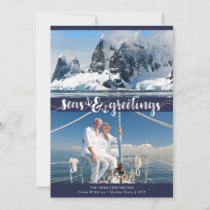 Nautical SEAsons Greetings | Anchors | Navy Blue Holiday Card